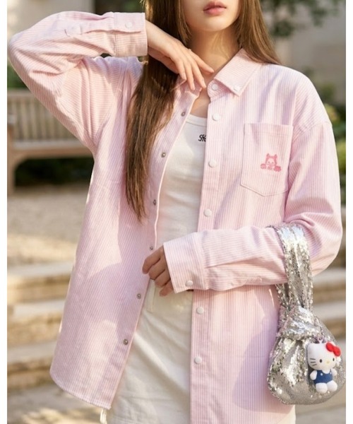 CHEER（チアー）の「モコモコ刺繍入り 爽やかストライプ ビッグシャツ（シャツ/ブラウス・レディース・ピンク/ブルー/イエロー・FREE）」の22枚目の写真