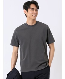 ストレッチ 接触冷感 抗菌防臭 UV シルケットポンチ 綿混 スロープネック 半袖 Tシャツ メンズ