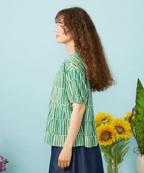 Jocomomola(ホコモモラ)の「Lanzas ストライププリントプルオーバーブラウス(Tシャツ/カットソー・レディース・ピンク/グリーン・40)」の10枚目の写真
