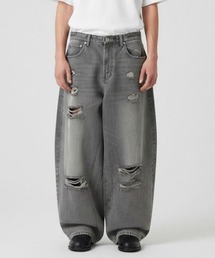 A-line Silhouette Cotton Distressed Denim Pants / Aラインシルエット コットンダメージデニムパンツ 秋服 冬服