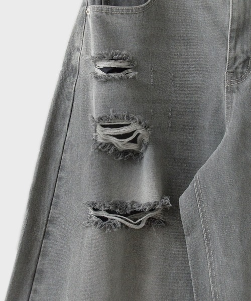 UNSTOA(アンストア)の「A-line Silhouette Cotton Distressed Denim Pants / Aラインシルエット コットンダメージデニムパンツ 秋服 冬服(デニムパンツ・メンズ・グレー・M/L)」の5枚目の写真
