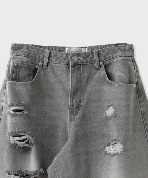 UNSTOA(アンストア)の「A-line Silhouette Cotton Distressed Denim Pants / Aラインシルエット コットンダメージデニムパンツ 秋服 冬服(デニムパンツ・メンズ・グレー・M/L)」の3枚目の写真