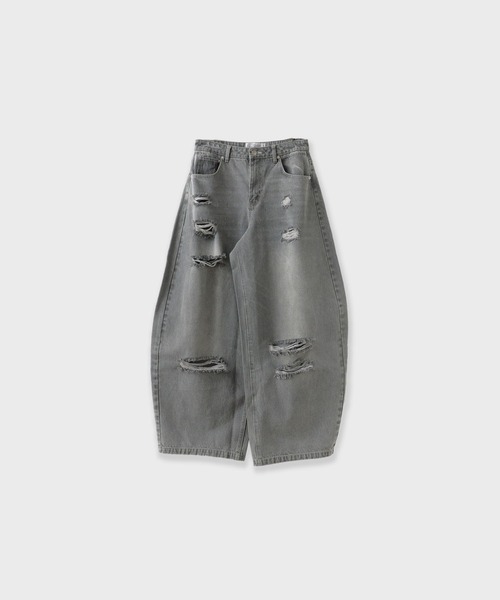 UNSTOA(アンストア)の「A-line Silhouette Cotton Distressed Denim Pants / Aラインシルエット コットンダメージデニムパンツ 秋服 冬服(デニムパンツ・メンズ・グレー・M/L)」の10枚目の写真