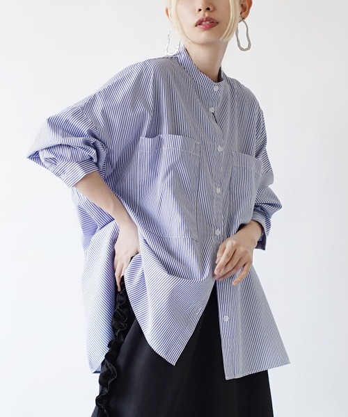 zootie(ズーティー)の「汗しみない バンドカラー ビッグシャツ(シャツ/ブラウス・レディース・ホワイト/チャコール/ライトブルー/イエロー/ブルー系その他/ピンク・フリー)」の5枚目の写真