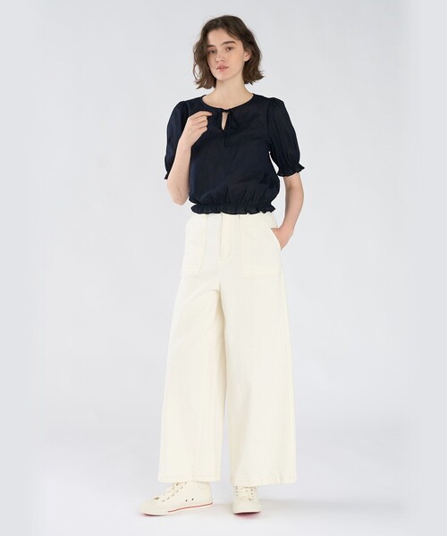 To b. by agnes b.（トゥービーバイアニエスベー）の「コットン シフォン パフィー 半袖 ブラウス（シャツ/ブラウス・レディース・ネイビー・40/38/36）」の8枚目の写真