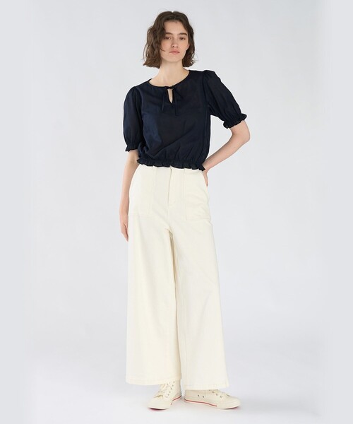 To b. by agnes b.（トゥービーバイアニエスベー）の「コットン シフォン パフィー 半袖 ブラウス（シャツ/ブラウス・レディース・ネイビー・40/38/36）」の9枚目の写真