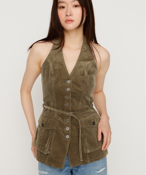 SLY(スライ)の「MIRITARY HALTER VEST ミリタリーホルターベスト 夏服 秋服(ベスト・レディース・カーキ/ダークブルー・FREE)」の2枚目の写真