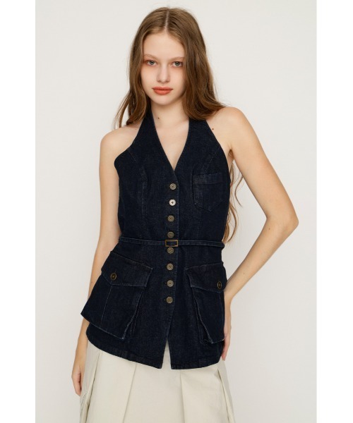 SLY(スライ)の「MIRITARY HALTER VEST ミリタリーホルターベスト 夏服 秋服(ベスト・レディース・カーキ/ダークブルー・FREE)」の4枚目の写真