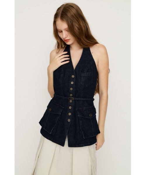 SLY(スライ)の「MIRITARY HALTER VEST ミリタリーホルターベスト 夏服 秋服(ベスト・レディース・カーキ/ダークブルー・FREE)」の6枚目の写真