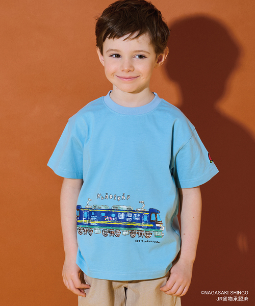 kladskap(クレードスコープ)の「貨物列車半袖Tシャツ(Tシャツ/カットソー・キッズ・マスタード/ライトブルー・100cm/130cm/90cm/110cm/120cm)」の1枚目の写真