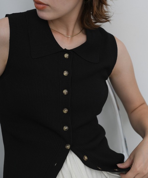 select MOCA(セレクトモカ)の「フロントボタンノースリーブポロニット(ニット/セーター・レディース・ブラック/ブラウン・FREE)」の5枚目の写真