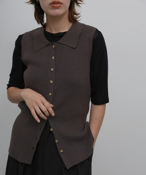 select MOCA(セレクトモカ)の「フロントボタンノースリーブポロニット(ニット/セーター・レディース・ブラック/ブラウン・FREE)」の12枚目の写真