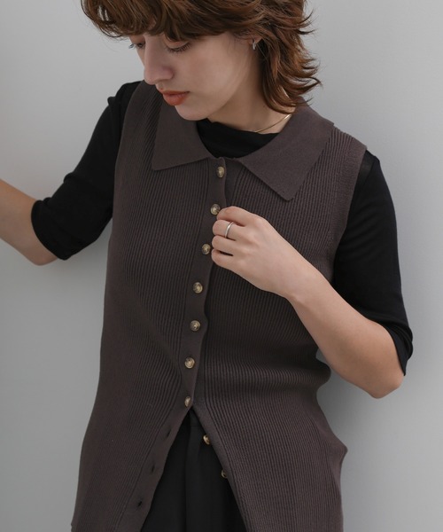 select MOCA(セレクトモカ)の「フロントボタンノースリーブポロニット(ニット/セーター・レディース・ブラック/ブラウン・FREE)」の14枚目の写真