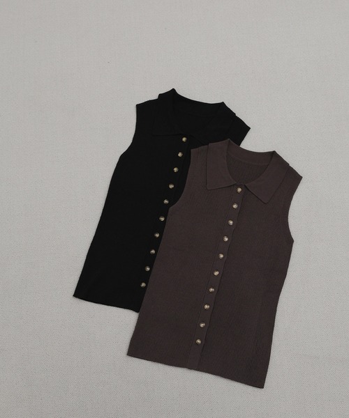 select MOCA(セレクトモカ)の「フロントボタンノースリーブポロニット(ニット/セーター・レディース・ブラック/ブラウン・FREE)」の10枚目の写真