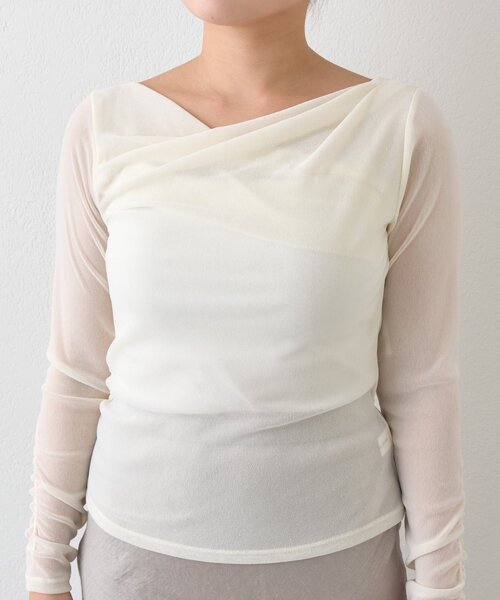 La boutique BonBon（ラブティックボンボン）の「【女っぽニュアンス】フロッキーチュールドレープネックカットソー（Tシャツ/カットソー・レディース・オフホワイト/ピンク/グレー・FREE）」の9枚目の写真