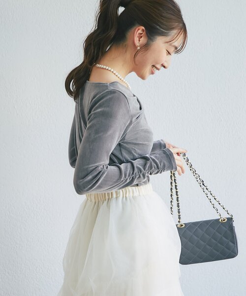 La boutique BonBon（ラブティックボンボン）の「【女っぽニュアンス】フロッキーチュールドレープネックカットソー（Tシャツ/カットソー・レディース・オフホワイト/ピンク/グレー・FREE）」の20枚目の写真