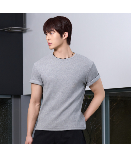 HYOJI(ヒョージ)の「26 SS セミクロップリブラウンド半袖Tシャツ (3カラー)(Tシャツ/カットソー・メンズ・ホワイト/ブラック/グレー・M/L)」の3枚目の写真