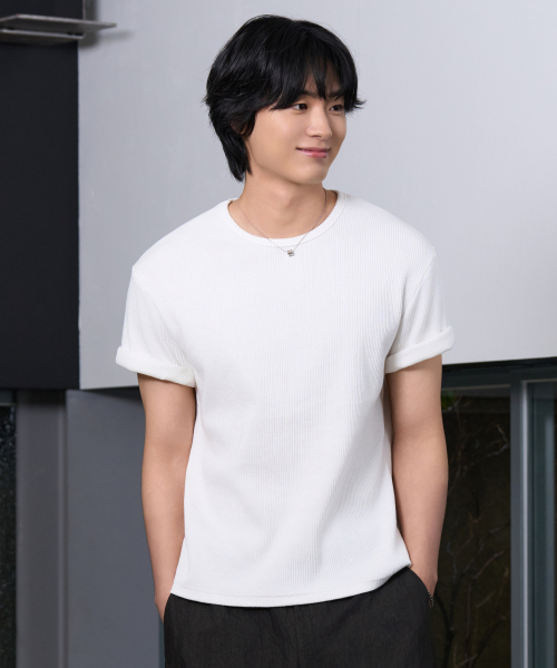 HYOJI(ヒョージ)の「26 SS セミクロップリブラウンド半袖Tシャツ (3カラー)(Tシャツ/カットソー・メンズ・ホワイト/ブラック/グレー・M/L)」の4枚目の写真