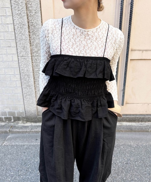 ISOOK（アイスー）の「フリルギャザービスチェ & Tシャツセット (comochi original) / 2点セット セットアイテム レイヤード キャミソール キャミ 半袖  赤 黒（Tシャツ/カットソー・レディース・レッド/ブラック・FREE）」の18枚目の写真