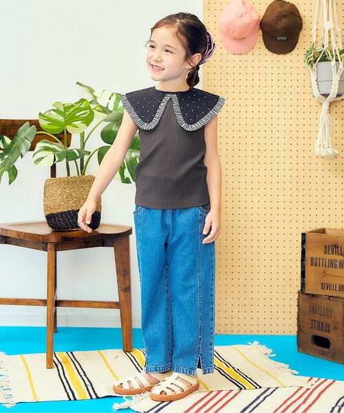 apres les cours(アプレレクール)の「【リンク】衿デザインノースリーブトップス(Tシャツ/カットソー・キッズ・アイボリー/ピンク/チャコール・120/110/100/80/90/140/130)」の5枚目の写真
