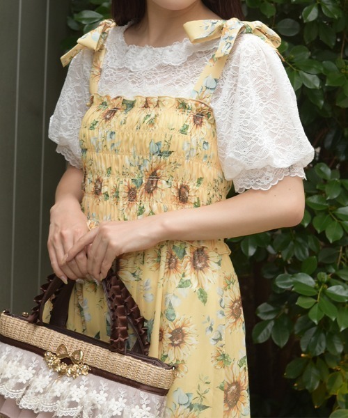 axes femme(アクシーズファム)の「ぽわん袖総レーストップス(Tシャツ/カットソー・レディース・レッド/ブラック/ホワイト・FREE)」の9枚目の写真