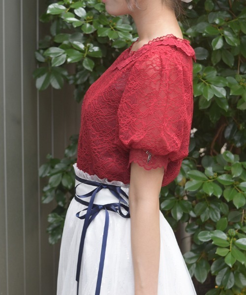 axes femme(アクシーズファム)の「ぽわん袖総レーストップス(Tシャツ/カットソー・レディース・レッド/ブラック/ホワイト・FREE)」の13枚目の写真