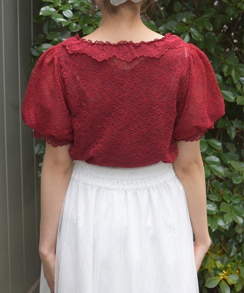 axes femme(アクシーズファム)の「ぽわん袖総レーストップス(Tシャツ/カットソー・レディース・レッド/ブラック/ホワイト・FREE)」の14枚目の写真