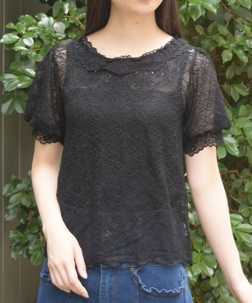 axes femme(アクシーズファム)の「ぽわん袖総レーストップス(Tシャツ/カットソー・レディース・レッド/ブラック/ホワイト・FREE)」の15枚目の写真