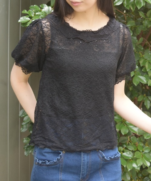 axes femme(アクシーズファム)の「ぽわん袖総レーストップス(Tシャツ/カットソー・レディース・レッド/ブラック/ホワイト・FREE)」の16枚目の写真