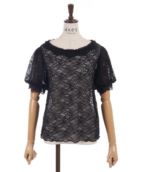 axes femme(アクシーズファム)の「ぽわん袖総レーストップス(Tシャツ/カットソー・レディース・レッド/ブラック/ホワイト・FREE)」の19枚目の写真