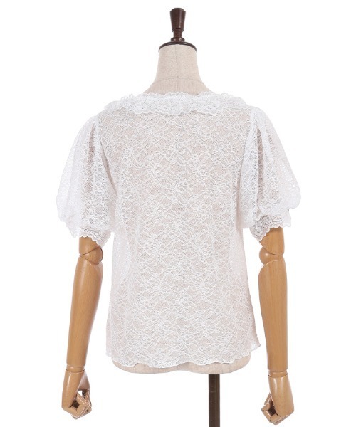 axes femme(アクシーズファム)の「ぽわん袖総レーストップス(Tシャツ/カットソー・レディース・レッド/ブラック/ホワイト・FREE)」の4枚目の写真