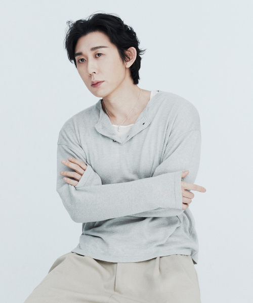 Wool linen henley neck knit top серый