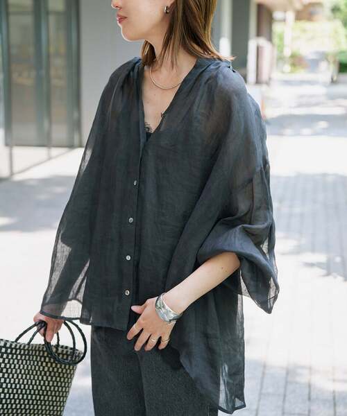 SLOBE IENA(スローブイエナ)の「《追加3》ラミースキッパーシャツ(シャツ/ブラウス・レディース・ホワイト/サックスブルー/ブラック・FREE)」の7枚目の写真