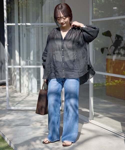 SLOBE IENA(スローブイエナ)の「《追加3》ラミースキッパーシャツ(シャツ/ブラウス・レディース・ホワイト/サックスブルー/ブラック・FREE)」の9枚目の写真