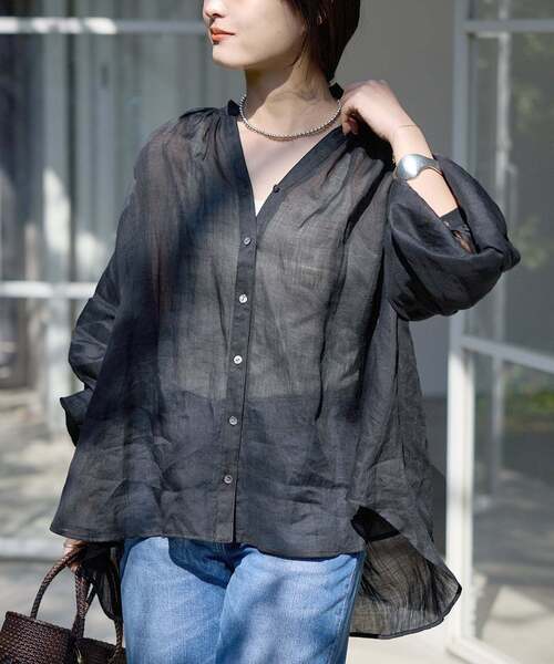 SLOBE IENA(スローブイエナ)の「《追加3》ラミースキッパーシャツ(シャツ/ブラウス・レディース・ホワイト/サックスブルー/ブラック・FREE)」の13枚目の写真