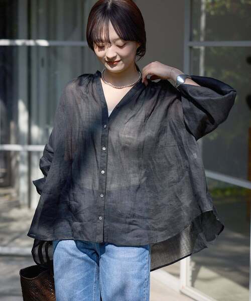SLOBE IENA(スローブイエナ)の「《追加3》ラミースキッパーシャツ(シャツ/ブラウス・レディース・ホワイト/サックスブルー/ブラック・FREE)」の14枚目の写真