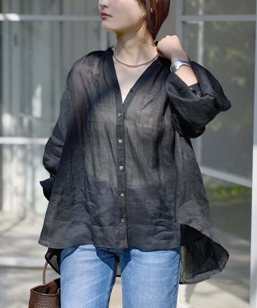 SLOBE IENA(スローブイエナ)の「《追加3》ラミースキッパーシャツ(シャツ/ブラウス・レディース・ホワイト/サックスブルー/ブラック・FREE)」の15枚目の写真