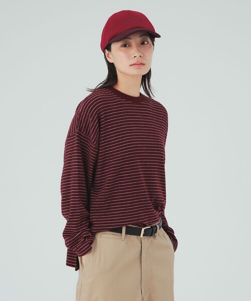 BEAMS HEART(ビームスハート)の「ボーダー ビッグ ロングスリーブ Tシャツ(Tシャツ/カットソー・レディース・グレー/ワイン/チャコールグレー・FREE)」の1枚目の写真