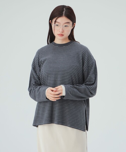 BEAMS HEART(ビームスハート)の「ボーダー ビッグ ロングスリーブ Tシャツ(Tシャツ/カットソー・レディース・グレー/ワイン/チャコールグレー・FREE)」の2枚目の写真