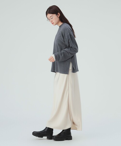 BEAMS HEART(ビームスハート)の「ボーダー ビッグ ロングスリーブ Tシャツ(Tシャツ/カットソー・レディース・グレー/ワイン/チャコールグレー・FREE)」の4枚目の写真