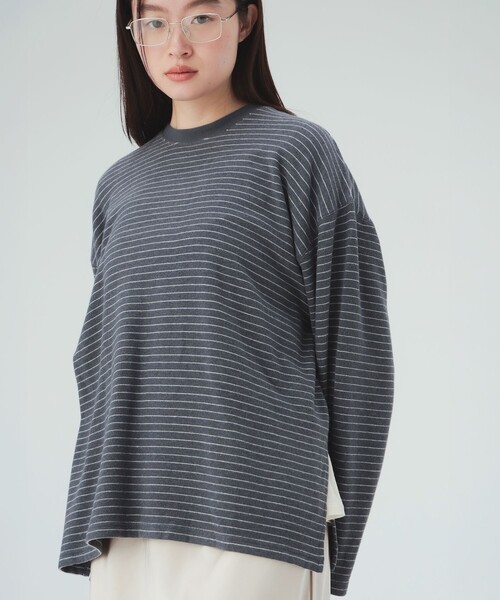 BEAMS HEART(ビームスハート)の「ボーダー ビッグ ロングスリーブ Tシャツ(Tシャツ/カットソー・レディース・グレー/ワイン/チャコールグレー・FREE)」の7枚目の写真