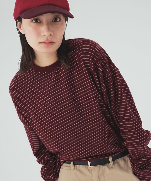 BEAMS HEART(ビームスハート)の「ボーダー ビッグ ロングスリーブ Tシャツ(Tシャツ/カットソー・レディース・グレー/ワイン/チャコールグレー・FREE)」の9枚目の写真