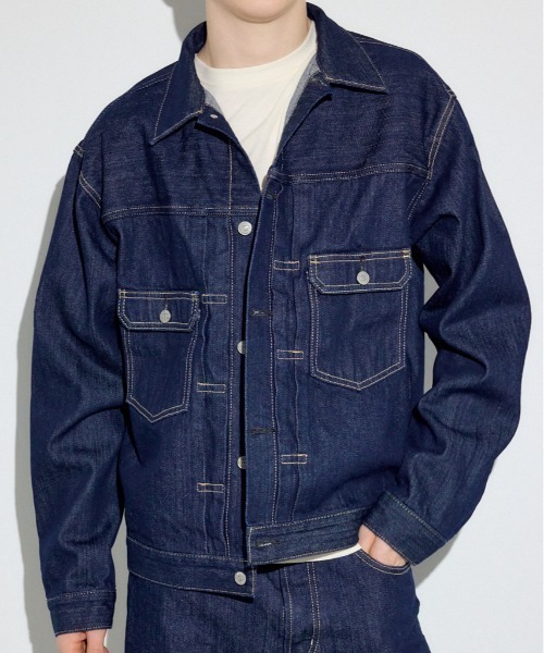 AZUL by moussy(アズールバイマウジー)の「【セットアップ対応】セカンドタイプデニムジャケット 秋服 羽織り 長袖(デニムジャケット・メンズ・ワンウォッシュ/ブルー・MEDIUM/SMALL/LARGE)」の1枚目の写真