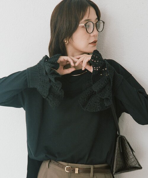 RIVE DROITE(リヴドロワ)の「【WEB限定】クロシェカフスカットソー(Tシャツ/カットソー・レディース・ブラック/オフホワイト・FREE)」の2枚目の写真