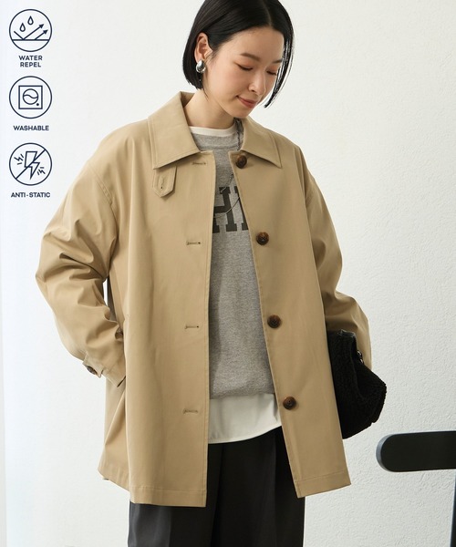 Aunely（オーネリー）の「【Aunely】奥ゆかしぃルエット 撥水 ショートステンカラーコート/静電防止 & マシンウォッシュ＜YOSOOIシリーズ＞（ステンカラーコート・レディース・チャコールグレー/ブラウン/ベージュ/ネイビー・M/L）」の10枚目の写真