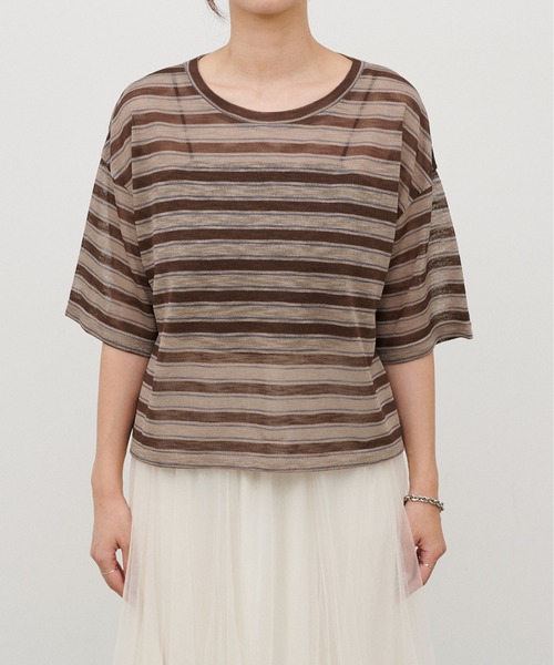 LARUTA(ラルータ)の「【LARUTA】シアーマルチボーダー半袖プルオーバー(Tシャツ/カットソー・レディース・イエロー/ブラウン/ネイビー・FREE)」の18枚目の写真