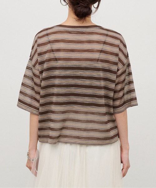 LARUTA(ラルータ)の「【LARUTA】シアーマルチボーダー半袖プルオーバー(Tシャツ/カットソー・レディース・イエロー/ブラウン/ネイビー・FREE)」の20枚目の写真