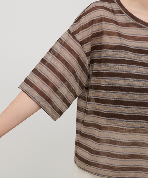 LARUTA(ラルータ)の「【LARUTA】シアーマルチボーダー半袖プルオーバー(Tシャツ/カットソー・レディース・イエロー/ブラウン/ネイビー・FREE)」の22枚目の写真