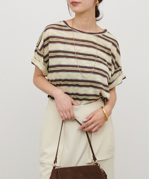 LARUTA(ラルータ)の「【LARUTA】シアーマルチボーダー半袖プルオーバー(Tシャツ/カットソー・レディース・イエロー/ブラウン/ネイビー・FREE)」の16枚目の写真
