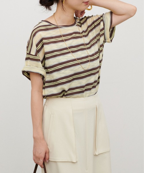 LARUTA(ラルータ)の「【LARUTA】シアーマルチボーダー半袖プルオーバー(Tシャツ/カットソー・レディース・イエロー/ブラウン/ネイビー・FREE)」の15枚目の写真
